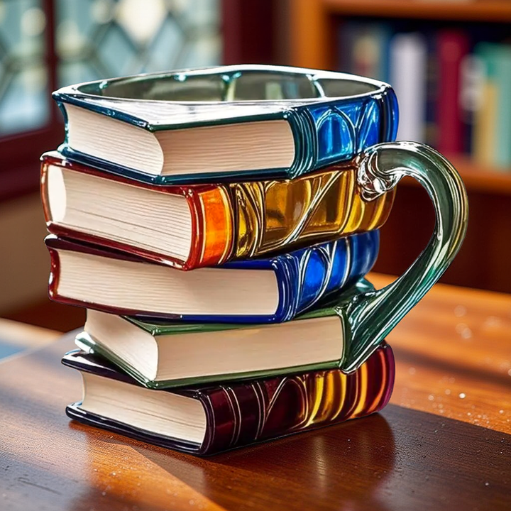 Whimsical 3D Book Stack Mug