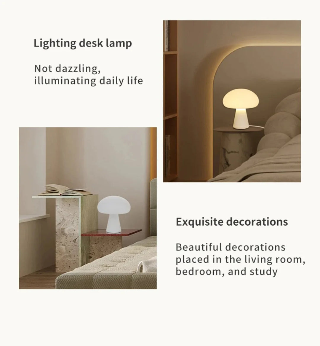 Modern Mushroom Desk Lamp USB Rechargeable Dimmable Living Room Study Desktop Bedroom Office LED Decorative Ambiance Lighting