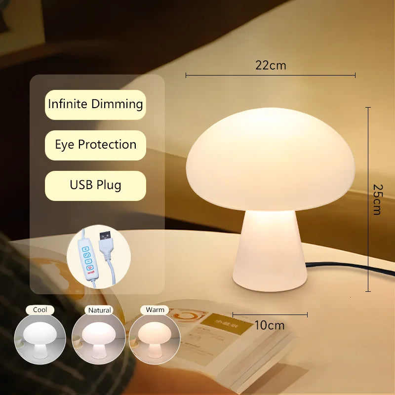 Modern Mushroom Desk Lamp USB Rechargeable Dimmable Living Room Study Desktop Bedroom Office LED Decorative Ambiance Lighting