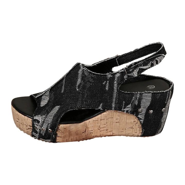 Fashion Slip-On Women'S Solid Sandals Women'S Thickness Increase Slope Heel Fish Mouth Back Lift Strap Denim Fashion Sandalias